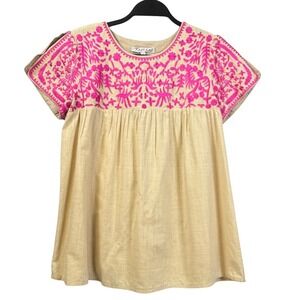 Boho Embroidered Babydoll Peasant Blouse Floral Bird Cotton Joy Joy Womens S